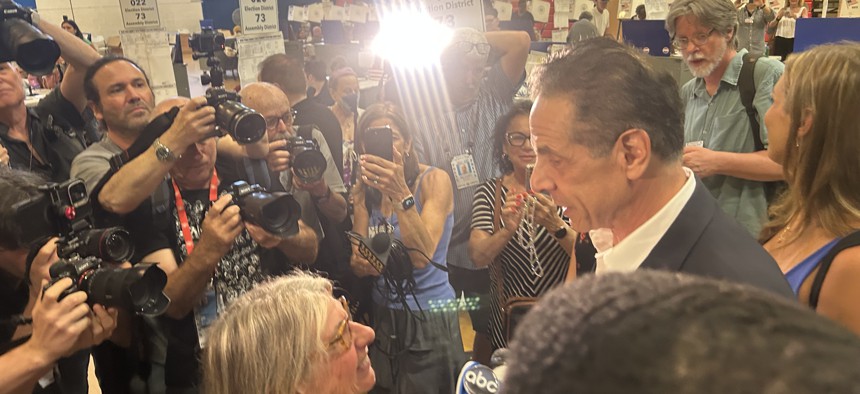 Former Gov. Andrew Cuomo casts his ballot on primary election day.