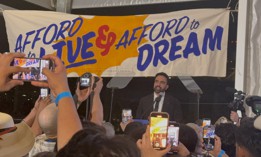 Zohran speaks to a crowd of supporters at his election night victory party on June 25, 2025. 