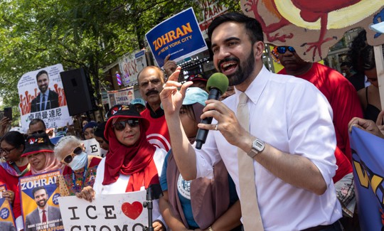 Mayoral candidate Zohran Mamdani speaks at a rally in Diversity Square on June 21.