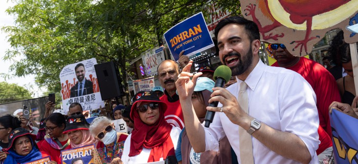 Mayoral candidate Zohran Mamdani speaks at a rally in Diversity Square on June 21.