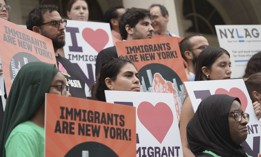 Immigrant rights advocates rallied for legal services funding in the New York City budget at City Hall last week.