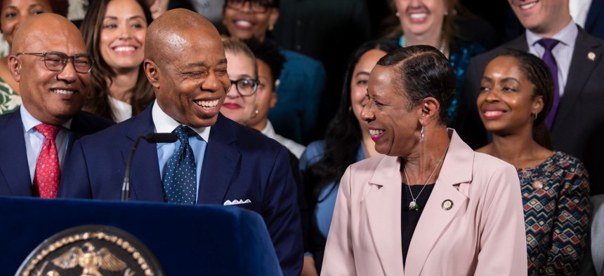 Speaker Adrienne Adams and Mayor Eric Adams hold Fiscal Year 2025-2026 Budget agreement press conference on June 27, 2025.