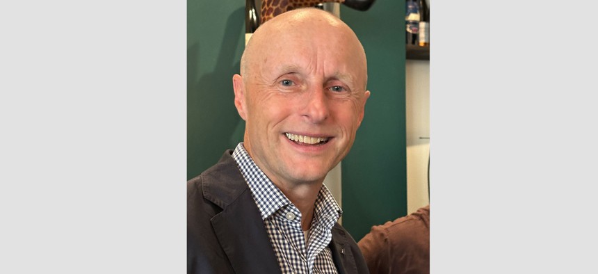 Andy Byford, special advisor to the Amtrak Board of Directors for the redevelopment of New York Penn Station and New York City’s “Train Daddy,” speaks at an event in Hell’s Kitchen on Thursday hosted by Sam Turvey, chair of ReThinkNYC.