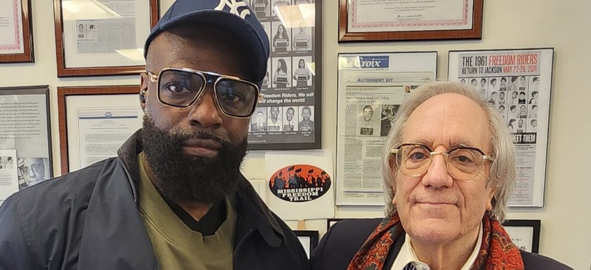 SCAN-Harbor Executive Director Lew Zuchman (right) stands with Trivell Coleman, also known as the rapper G Dep, a formerly incarcerated person who now works at the nonprofit and who Zuchman considers “one of the finest people I've ever known.”
