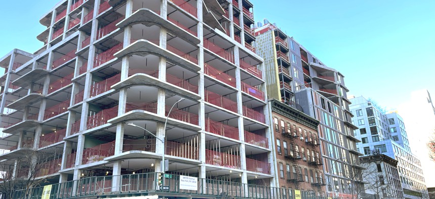 A mixed-use building is under construction in Hell’s Kitchen. The charter revision panel wants to streamline the process to build new housing.