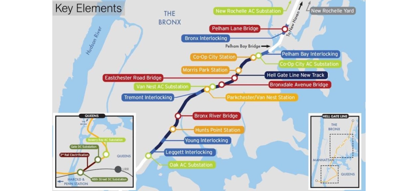 Proposed Metro-North stations along the Penn Station Access Project are indicated in orange.