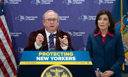 Gov. Kathy Hochul, right, and Health Commissioner James McDonald, left, have said that switching the home care program to a single fiscal intermediary will cut down on fraud.