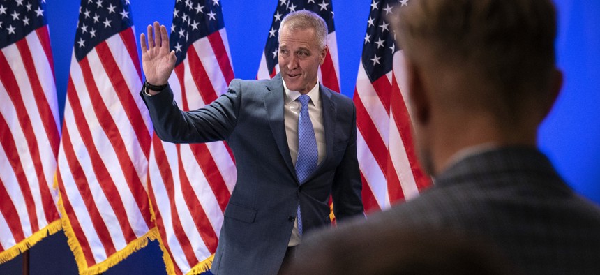Former Rep. Sean Patrick Maloney waves goodbye after conceding to Rep. Mike Lawler on Nov. 9, 2022.