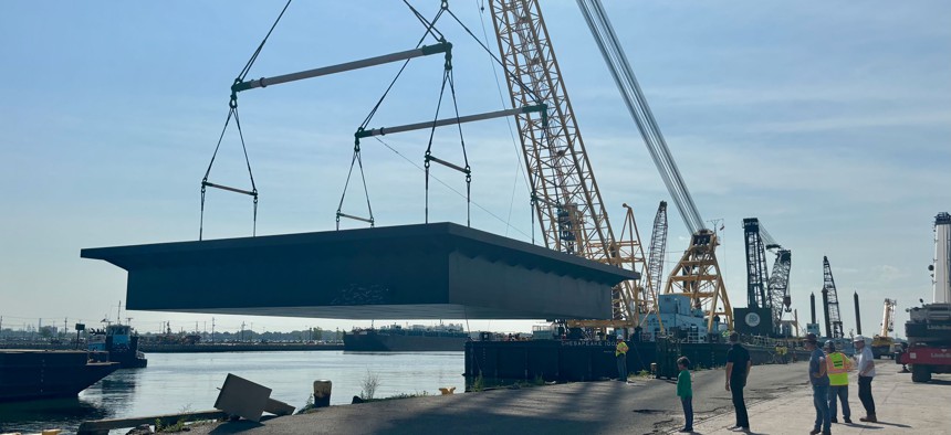 Plus Pool’s pilot pool was transferred from land to the water at Port Newark