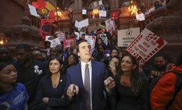 State Senate Deputy Majority Leader Michael Gianaris speaks at at a rally with tenant advocates on Jan. 9, 2020.