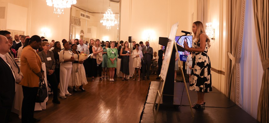 New York State Office of Children & Family Services Commissioner DaMia Harris-Madden delivers remarks at City & State’s Above & Beyond: Social Services celebration at 3 West Club in Midtown Manhattan on Aug. 5, 2025.
