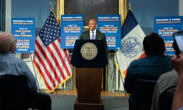 New York City Mayor Eric Adams holds an in-person media availability in October of 2024.