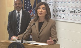 Gov. Kathy Hochul speaks to reporters on Aug. 11, 2025.