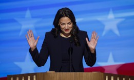 Rep. Alexandria Ocasio-Cortez speaks at the Democratic National Convention on Aug. 19, 2024.