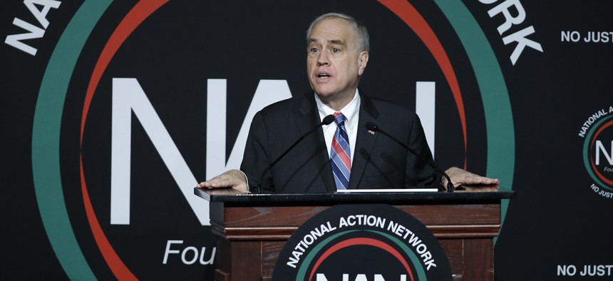 State Comptroller Thomas DiNapoly speaks at the National Action Network on April 11, 2024.