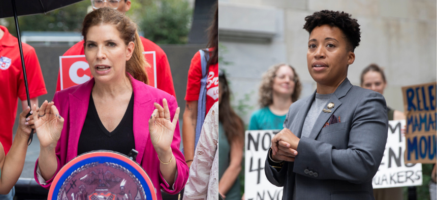 Julie Menin, left, and Crystal Hudson, right, are both campaigning to be the next City Council speaker.