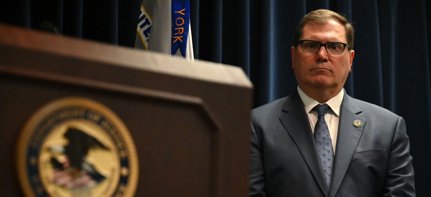Acting U.S. Attorney for the Northern District of New York John Sarcone III attends a press conference on April 28, 2025.