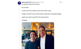 Jason Levin posted on X to take credit for a meme posted by mayoral candidate Andew Cuomo.