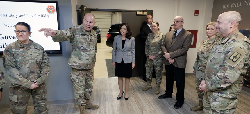 Gov. Kathy Hochul visits the state Division of Military and Naval Affairs, which manages the New York National Guard, on Dec. 28, 2023.