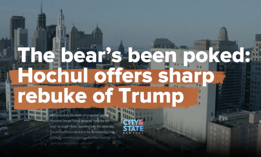 A screenshot from Gov. Kathy Hochul’s new reelection campaign ad highlights a City & State headline.