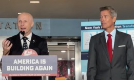 Andy Byford and U.S. Secretary of Transportation Sean Duffy speak at a press conference about the redevelopment of Penn Station.