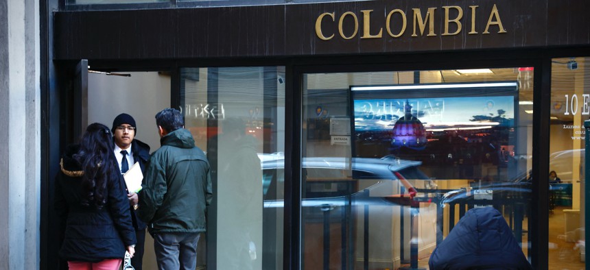 Visitors enter the Colombian Consulate in Manhattan on January 27, 2025.