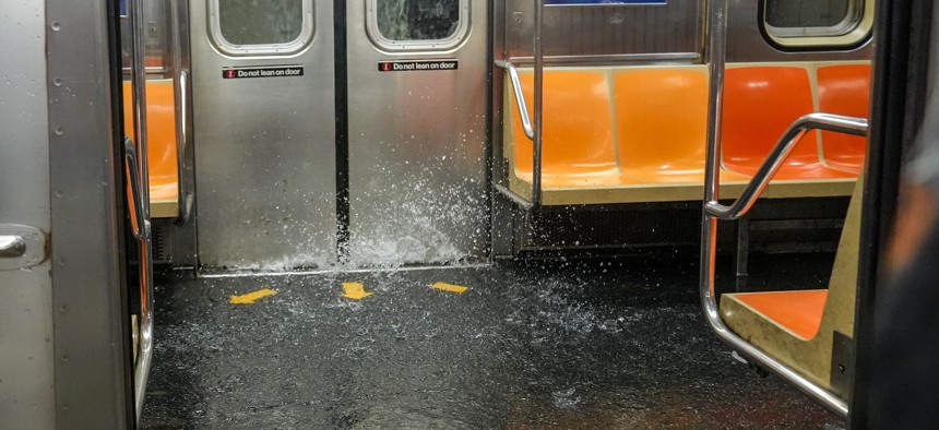 A 6 train floods during a July 31 downpour.