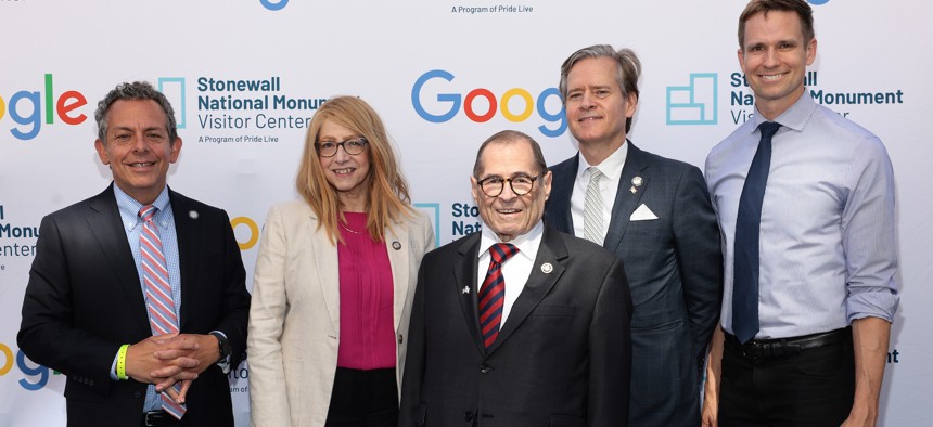 From left to right: Assembly Members Tony Simone and Linda Rosenthal, Rep. Jerry Nadler, state Sen. Brad Hoylman-Sigal and New York City Council Member Erik Bottcher