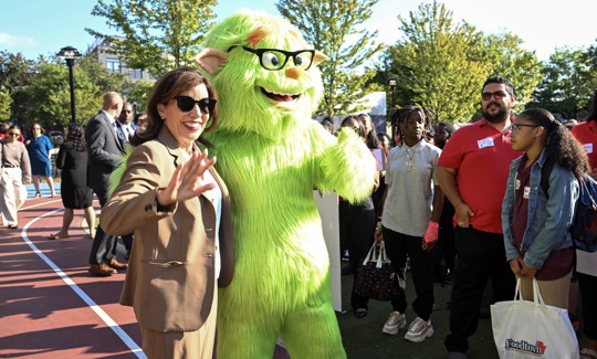 Gov. Kathy Hochul appears with Frankie Focus on Sept. 4, 2025.
