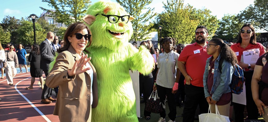 Gov. Kathy Hochul appears with Frankie Focus on Sept. 4, 2025.
