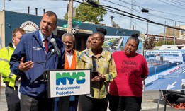 NYC DEP Commissioner Aggarwala speaking at the groundbreaking for the Red Hook Climate Resiliency Project in Brooklyn on Sept. 16, 2025.