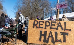 State corrections officers call for the repeal of the HALT Act during a wildcat strike on Feb. 28, 2025.