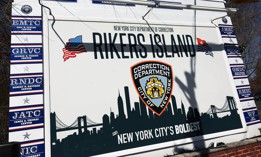 The Rikers Island jail sign is seen on March 7, 2023.