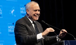 State Comptroller Thomas DiNapoli celebrates after winning reelection on Nov. 9, 2022.