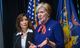 Gov. Kathy Hochul and State Department of Labor Commissioner Roberta Reardon announces the increase in maximum weekly unemployment benefits on Oct. 8, 2025.