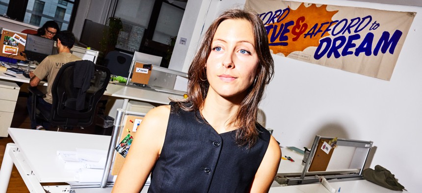 Elle Bisgaard-Church, Mamdani’s chief adviser, in his Chelsea campaign office