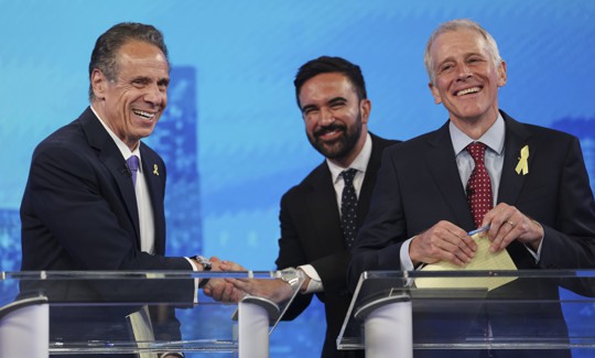 Andrew Cuomo and Zohran Mamdani greet one another at the June 4 primary debate.