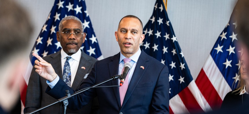 Reps. Greg Meeks, left, and Hakeem Jeffries, right, haven't endorsed in the mayoral race.