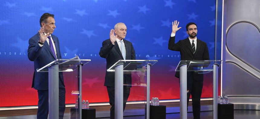 Andrew Cuomo, Curtis Sliwa and Zohran Mamdani gathered on the debate stage.
