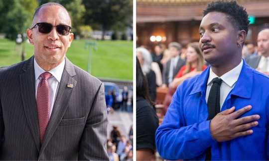 House Minority Leader Hakeem Jeffries, left, could face a primary challenge from New York City Council Member Chi Ossé, right, next year.