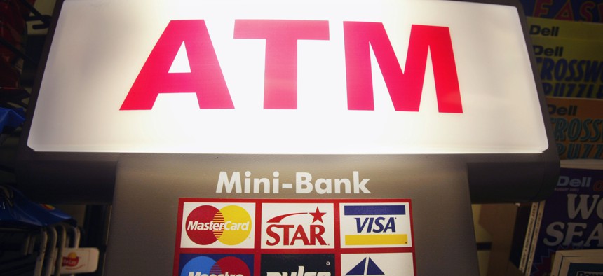 An ATM is seen in a bodega in New York City.