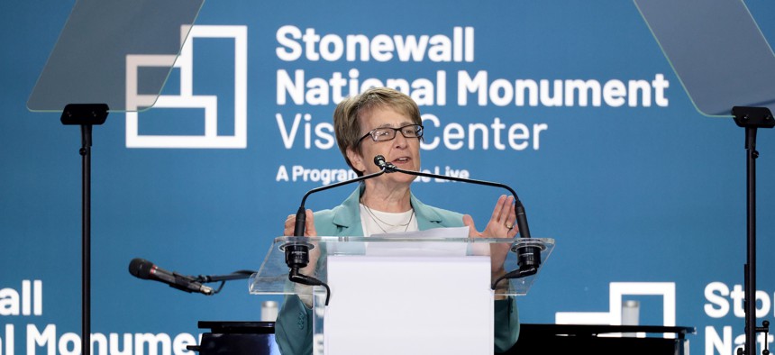 Assembly Member Deborah Glick speaks at the grand opening of the Stonewall National Monument Visitor Center on June 28, 2024.
