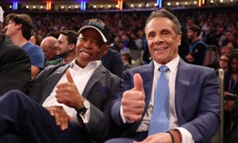 Mayor Eric Adams and former Gov. Andrew Cuomo attend a Knicks game together on Oct. 22, 2025.