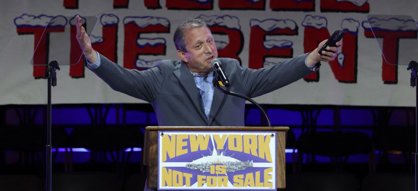 New York City Comptroller Brad Lander speaks at a rally for Democratic mayoral nominee Zohran Mamdani.