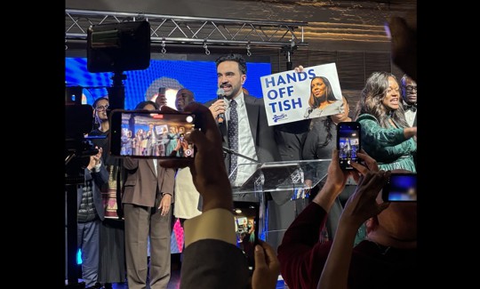 The crowd at the Brooklyn Democratic Party’s gala chanted “hands off Tish.”