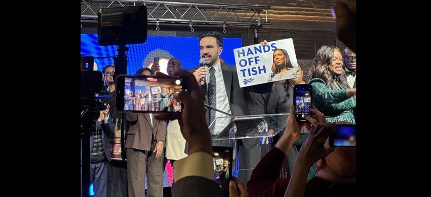 The crowd at the Brooklyn Democratic Party’s gala chanted “hands off Tish.”