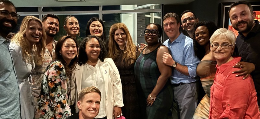 New York City Council Member Julie Menin poses with colleagues at her speaker’s reception in Somos on Nov. 6, 2025.