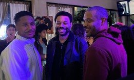 Assembly candidate Eon Huntley, center, has the support of City Council Member Chi Ossé, left, and state Sen. Jabari Brisport, right.