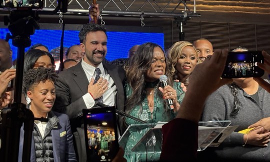 Brooklyn County boss Rodneyse Bichotte Hermelyn, with microphone, held a unity-themed gala in Red Hook on Oct. 30.