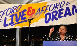 Rep. Nydia Velázquez speaks at Mayor-elect Zohran Mamdani’s primary night victory party on June 24, 2025.